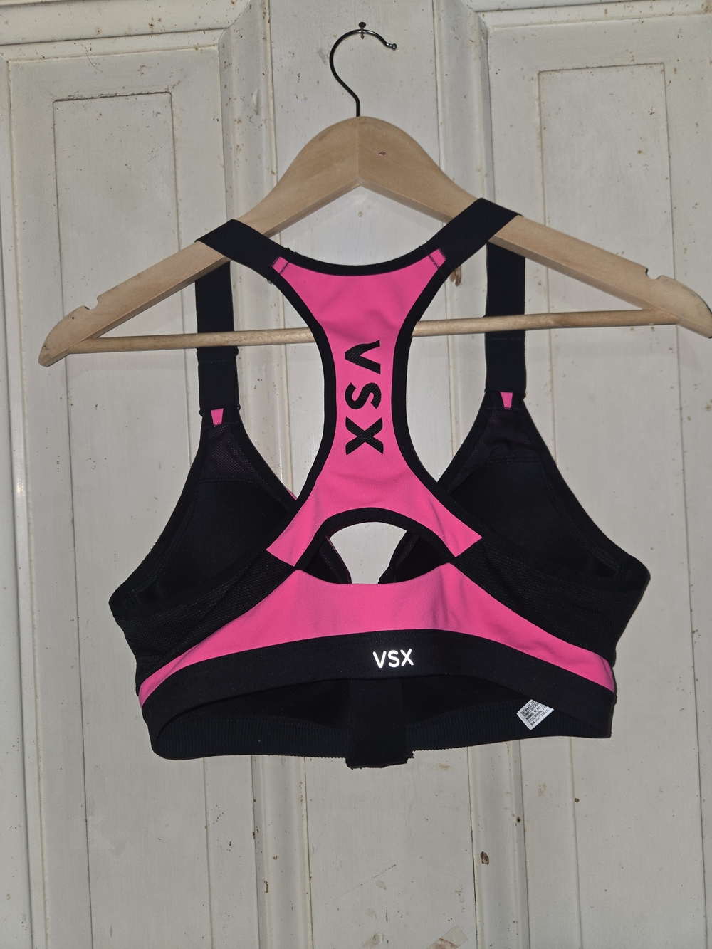 VSX Black & Hot Pink Racerback Sports Bra with Bold Logo 36B
